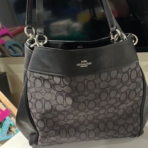 Coach Black and Gray Shoulder Bag with Signature Monogram